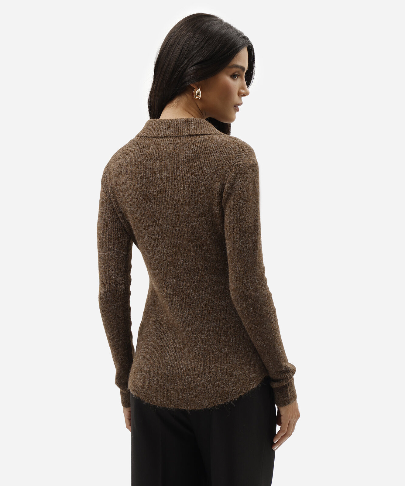 cardigan feminino de tricot com lã marrom