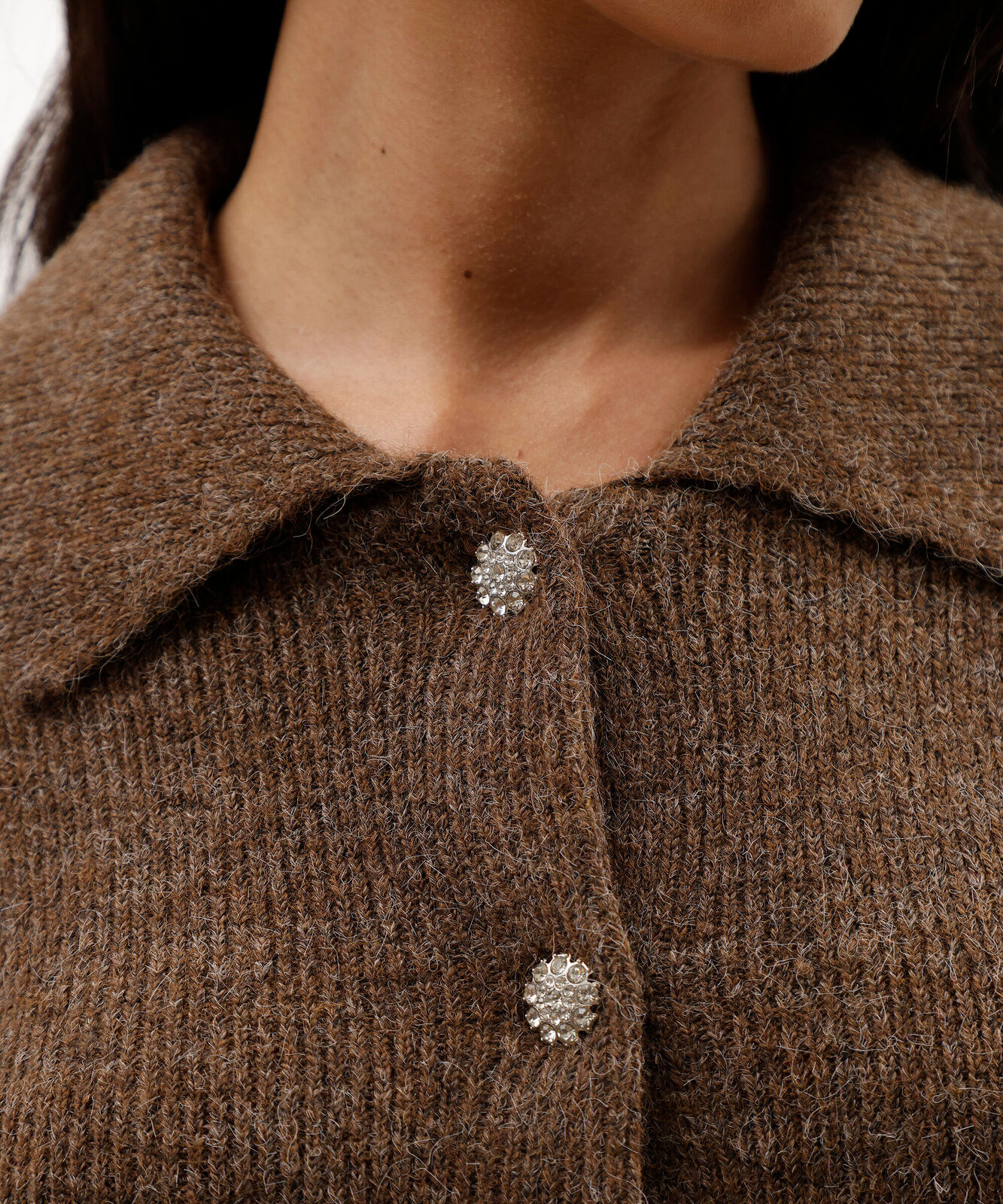 cardigan feminino de tricot com lã marrom