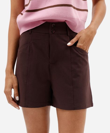 bermuda de alfaiataria feminina com recortes cintura alta roxa