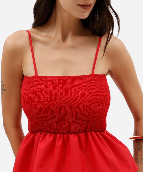 top feminino de alcinha em tricoline com lastex e babado peplum vermelha