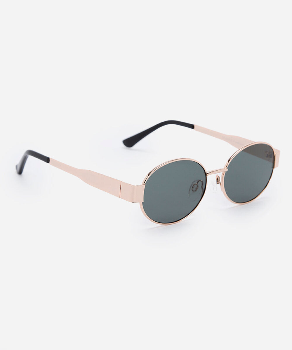 óculos de sol feminino oval de metal dourado