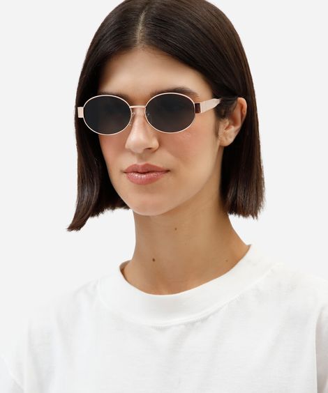 óculos de sol feminino oval de metal dourado