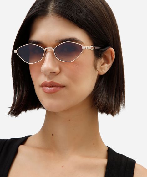 óculos de sol feminino oval de metal triton dourado
