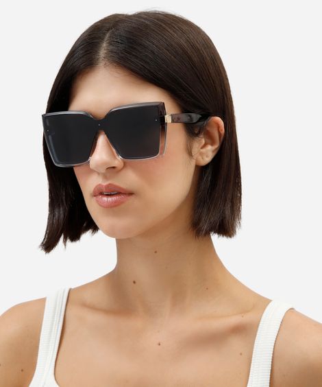 óculos de sol feminino quadrado de acetato cinza