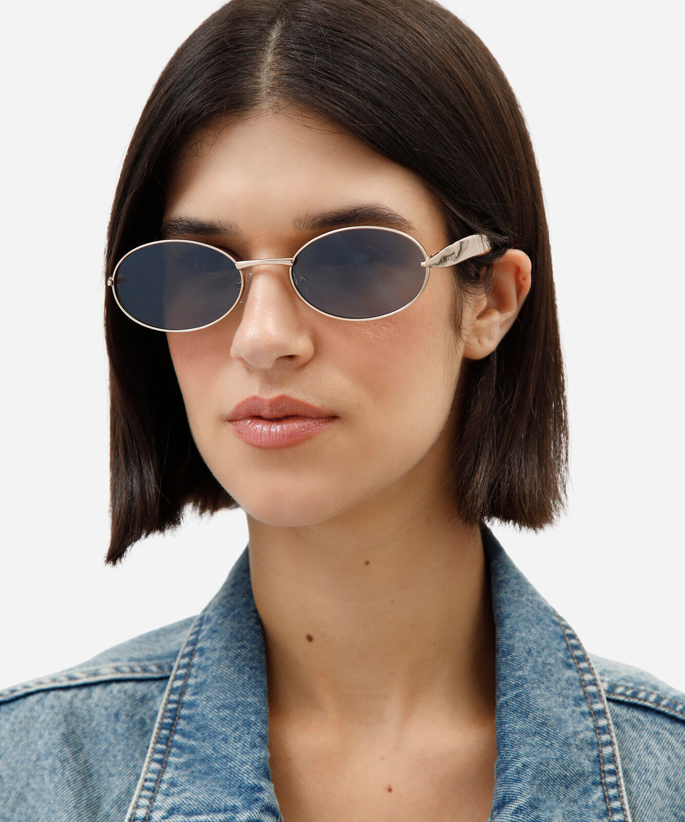 óculos de sol feminino oval de metal triton dourado