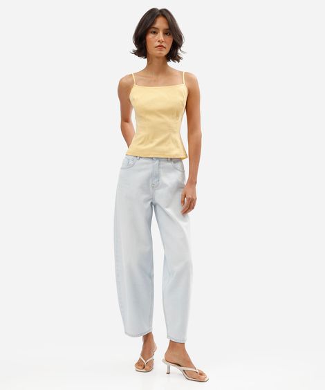 calça baggy feminina jeans cintura média azul