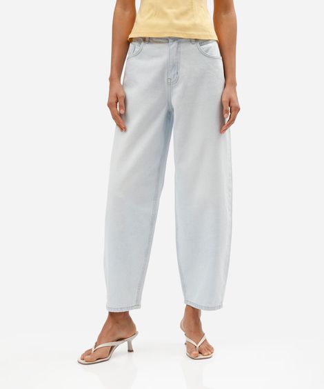 calça baggy feminina jeans cintura média azul