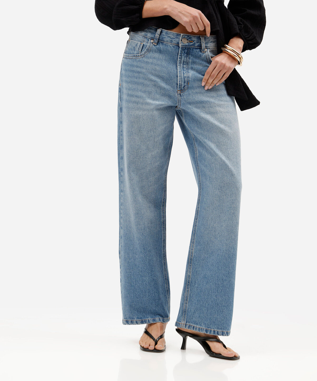 calça baggy feminina jeans cintura média azul