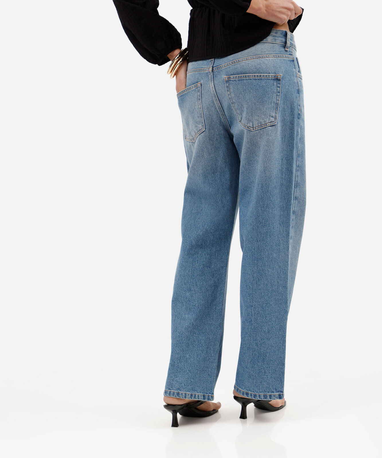 calça baggy feminina jeans cintura média azul