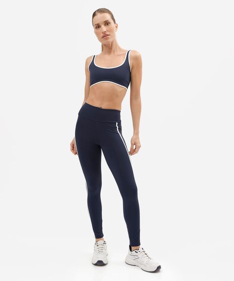 calça legging esportiva feminina de poliamida com viés azul