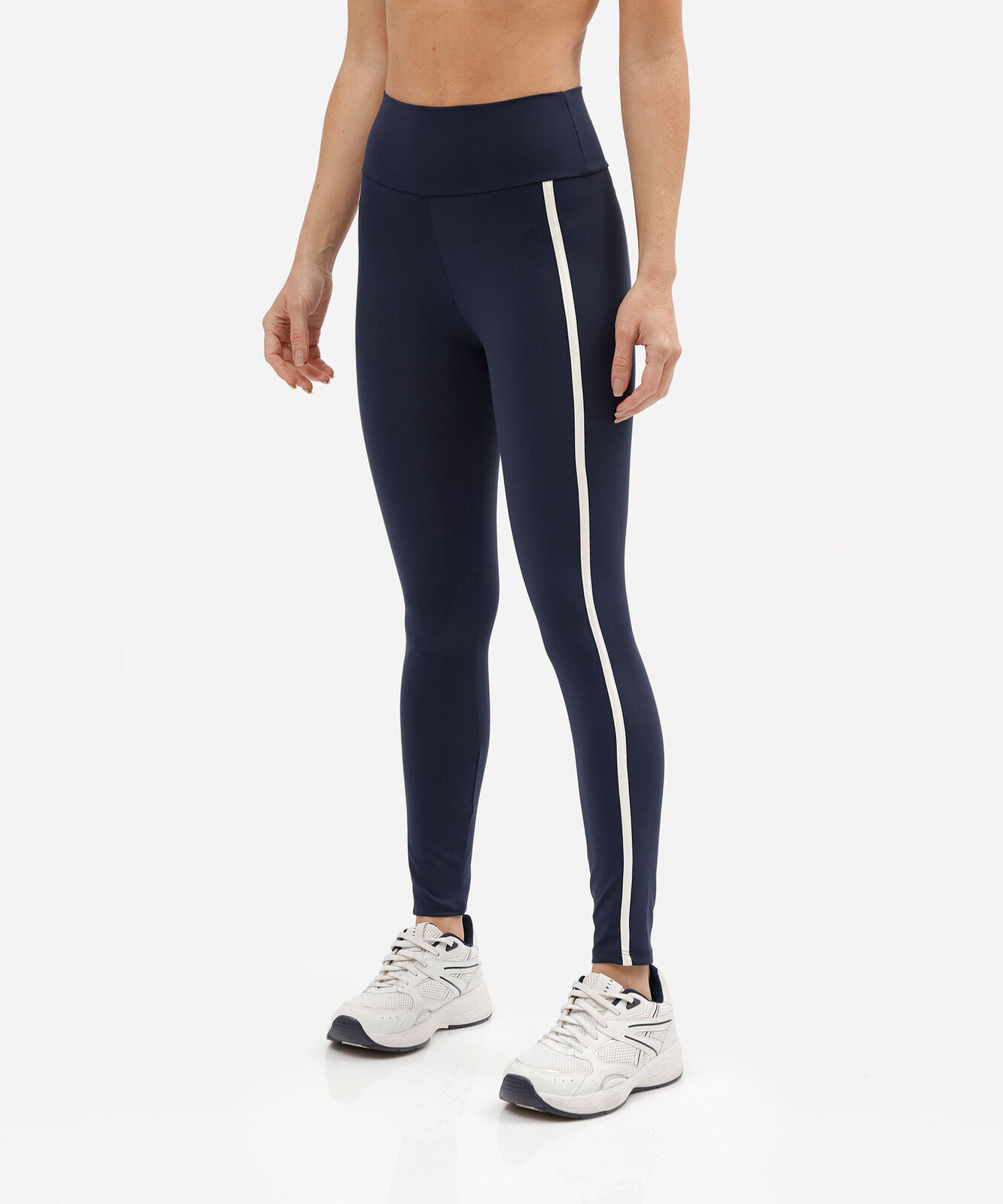 calça legging esportiva feminina de poliamida com viés azul