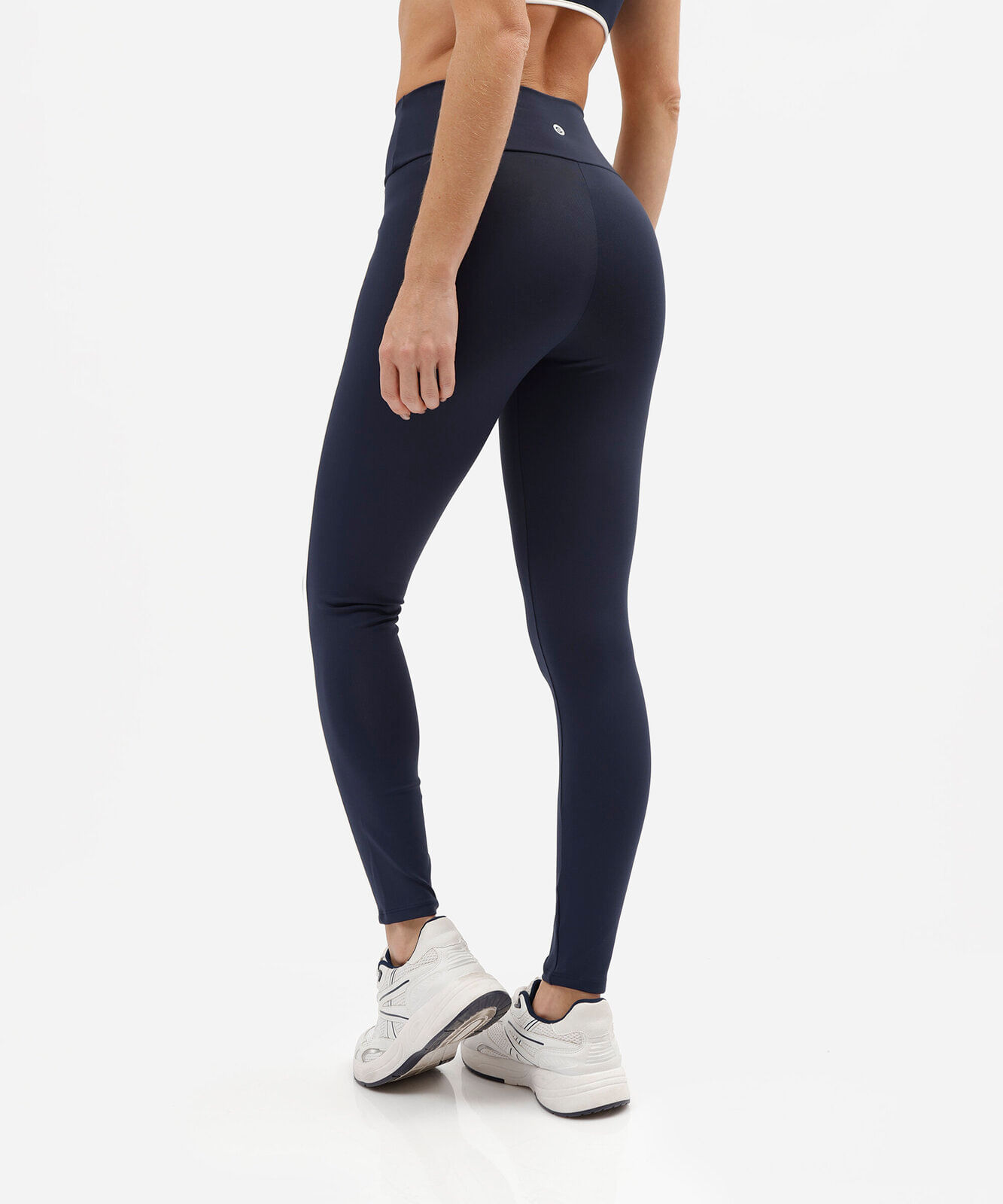 calça legging esportiva feminina de poliamida com viés azul