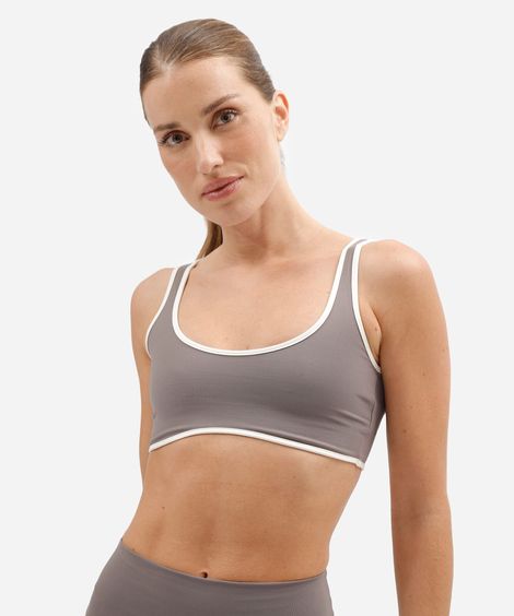 top esportivo feminino de poliamida com viés cinza
