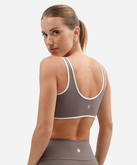 top esportivo feminino de poliamida com viés cinza