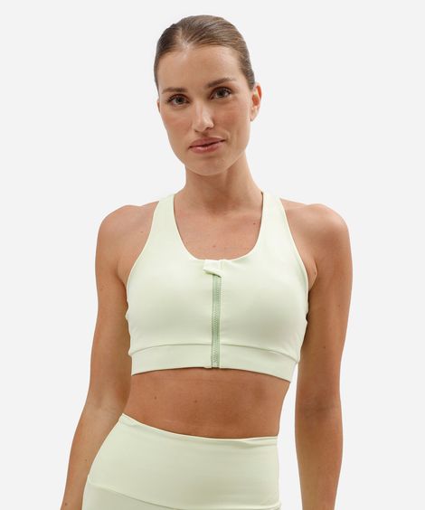 top nadador feminino esportivo com zíper verde