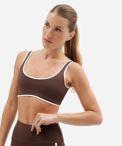 top esportivo feminino de poliamida com viés marrom