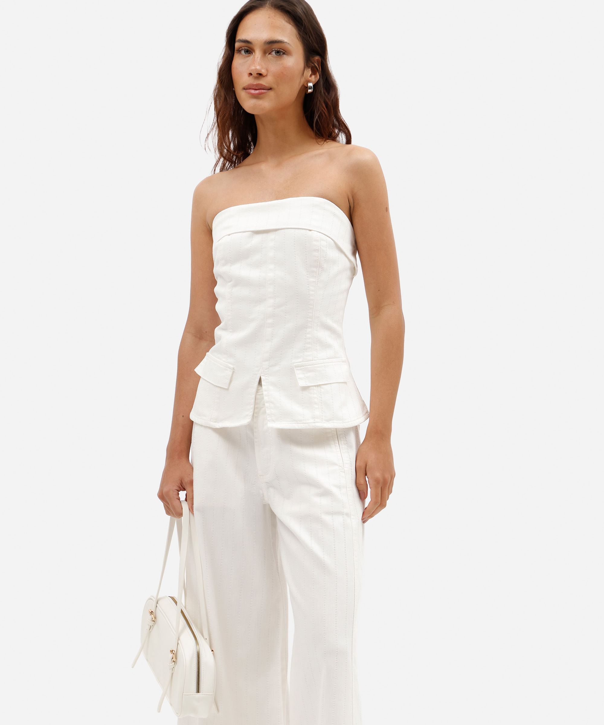 blusa sem alça feminina de sarja texturizada off white