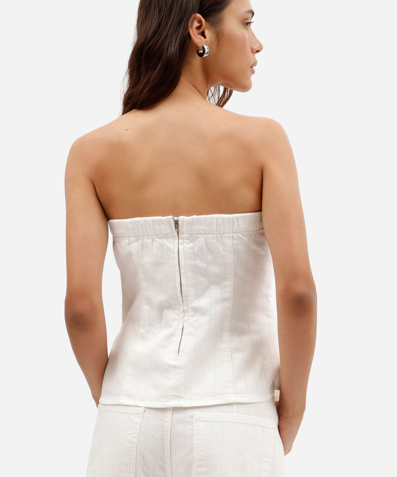 blusa sem alça feminina de sarja texturizada off white