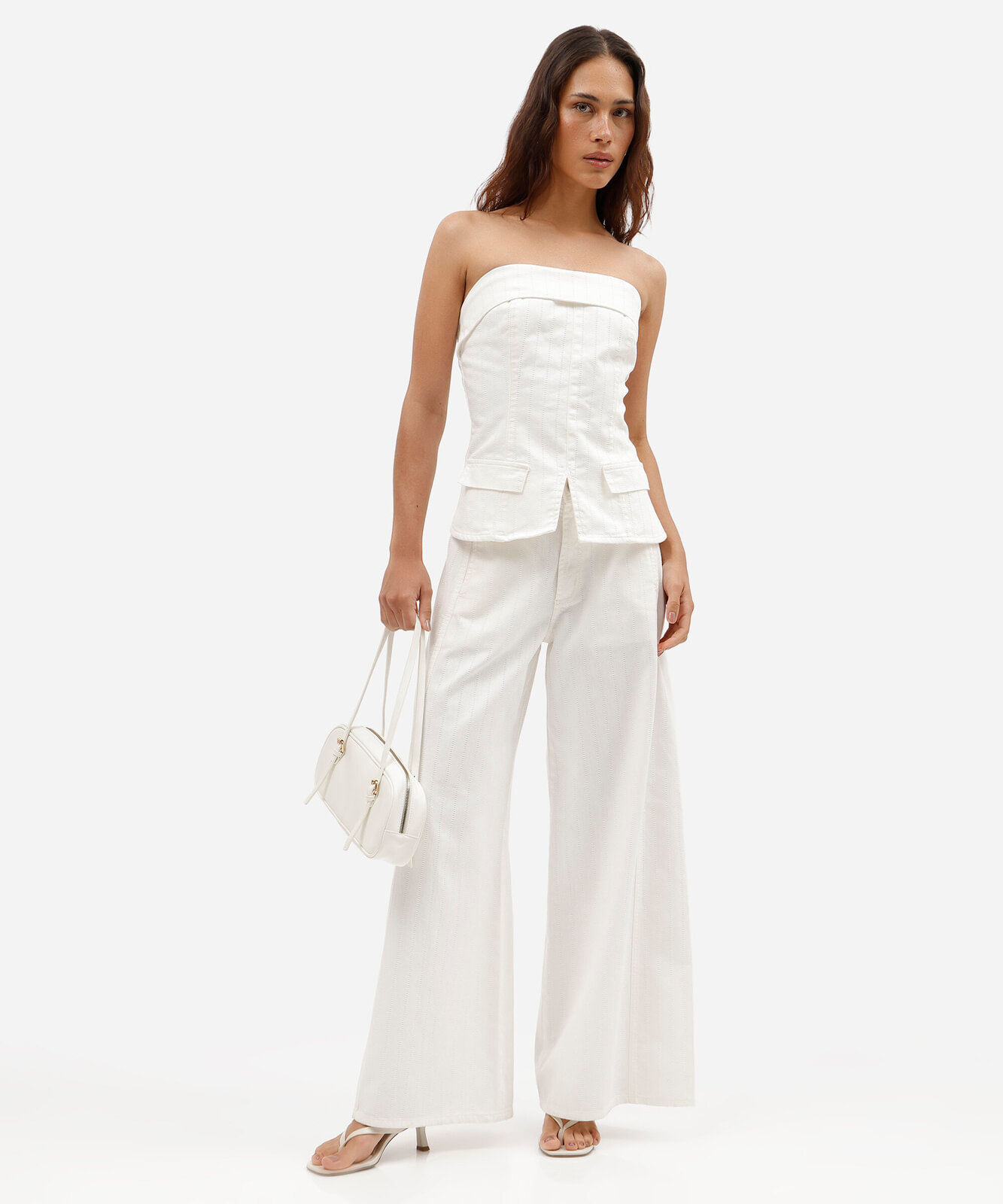 blusa sem alça feminina de sarja texturizada off white