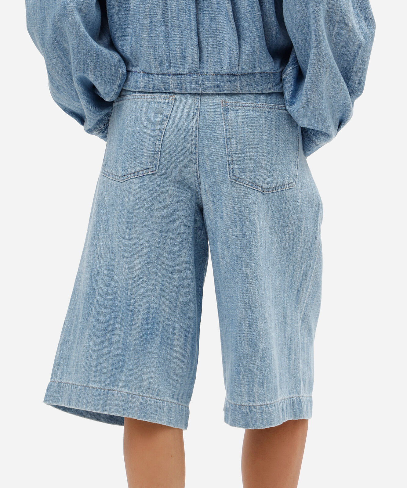 bermuda jorts feminina jeans com pregas cintura média azul
