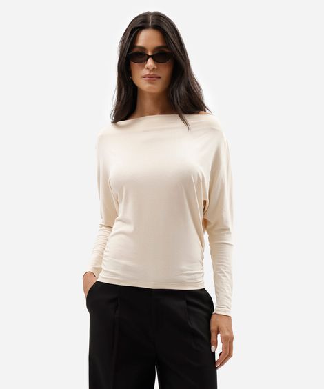 blusa feminina de viscose manga longa bege