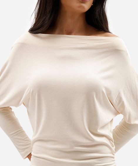 blusa feminina de viscose manga longa bege