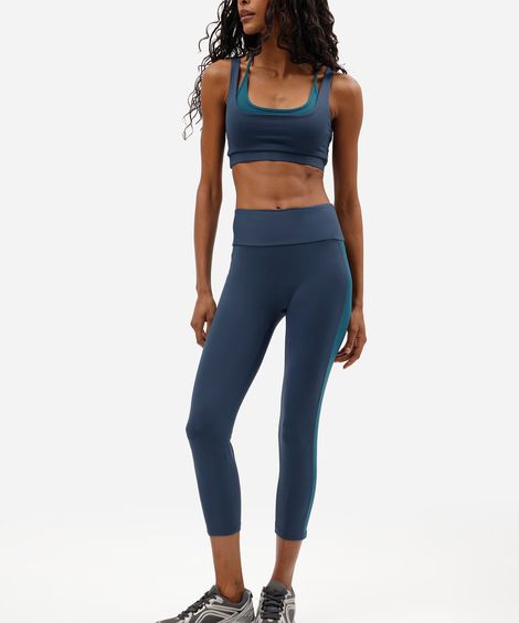 calça legging feminina com recorte bicolor azul