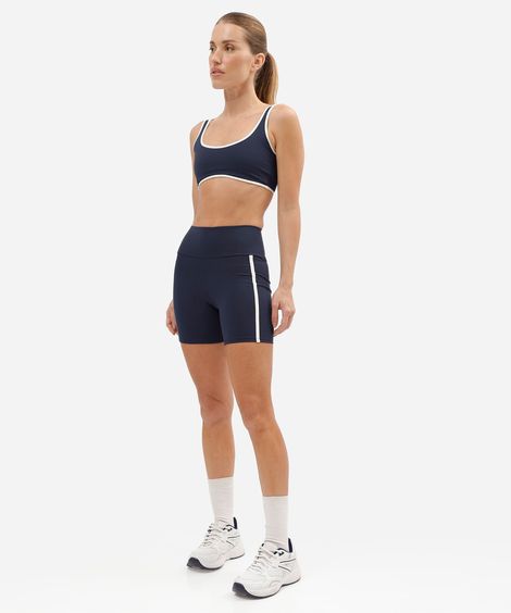 bermuda ciclista esportiva feminina de poliamida com viés azul