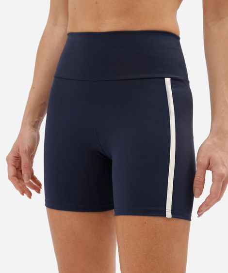 bermuda ciclista esportiva feminina de poliamida com viés azul
