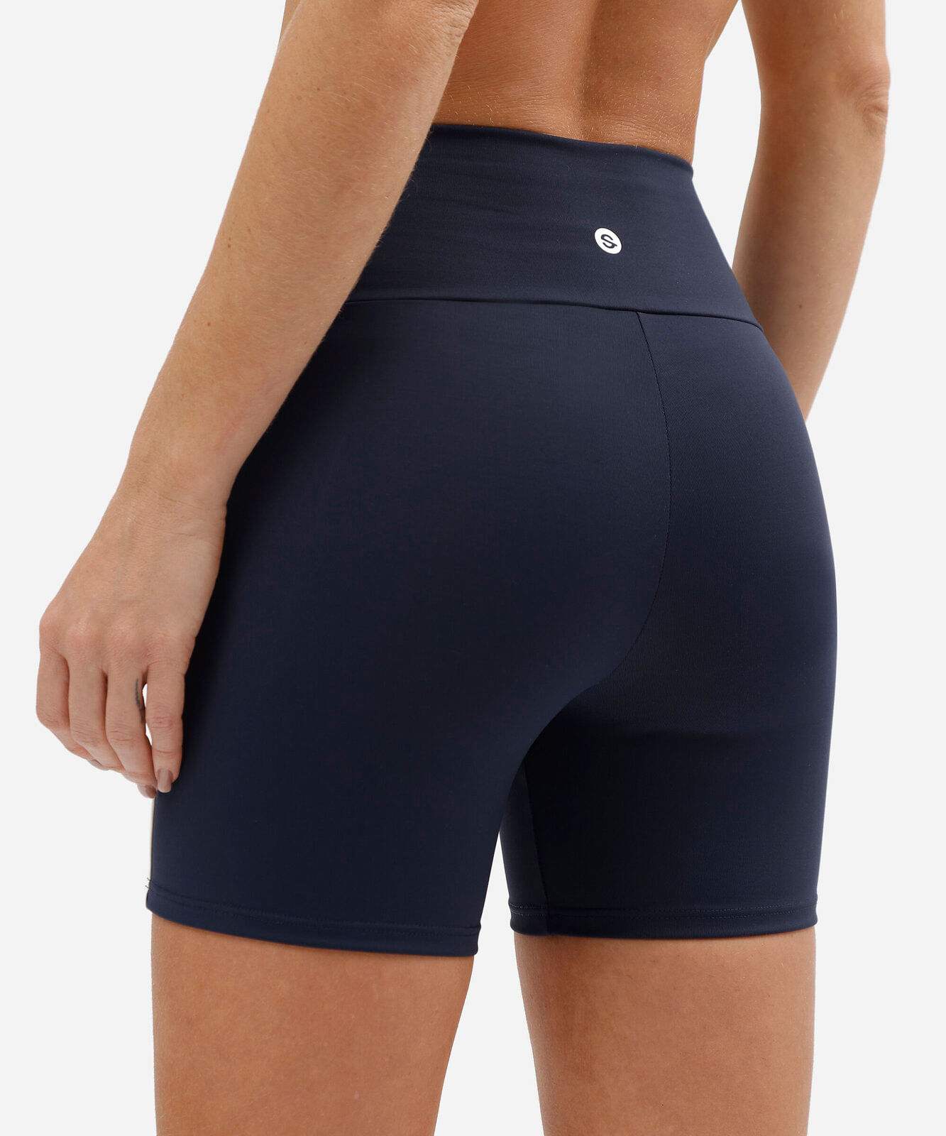 bermuda ciclista esportiva feminina de poliamida com viés azul