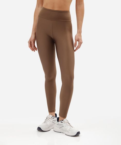 calça legging esportiva feminina de poliamida com bolso marrom