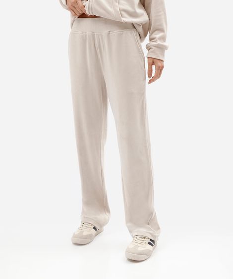 calça de plush reta esportiva cinza