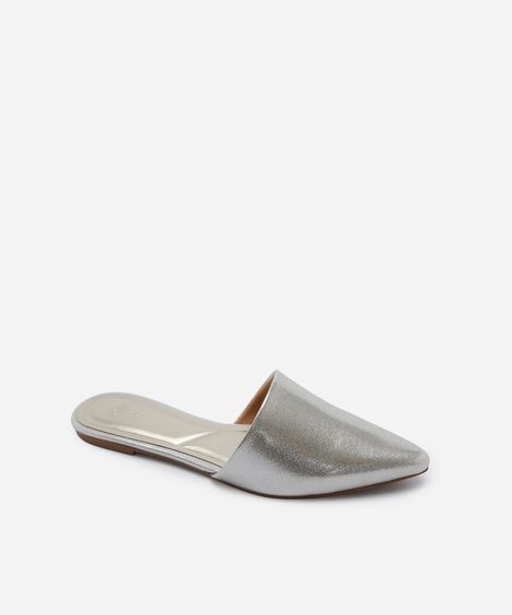 sapatilha mule de bico fino com brilhos dourado