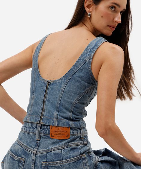 blusa cropped corset feminina jeans gustavo silvestre azul