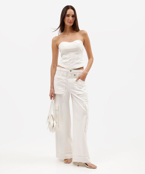 calça maxi cargo feminina de sarja gustavo silvestre off white
