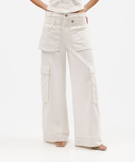 calça maxi cargo feminina de sarja gustavo silvestre off white