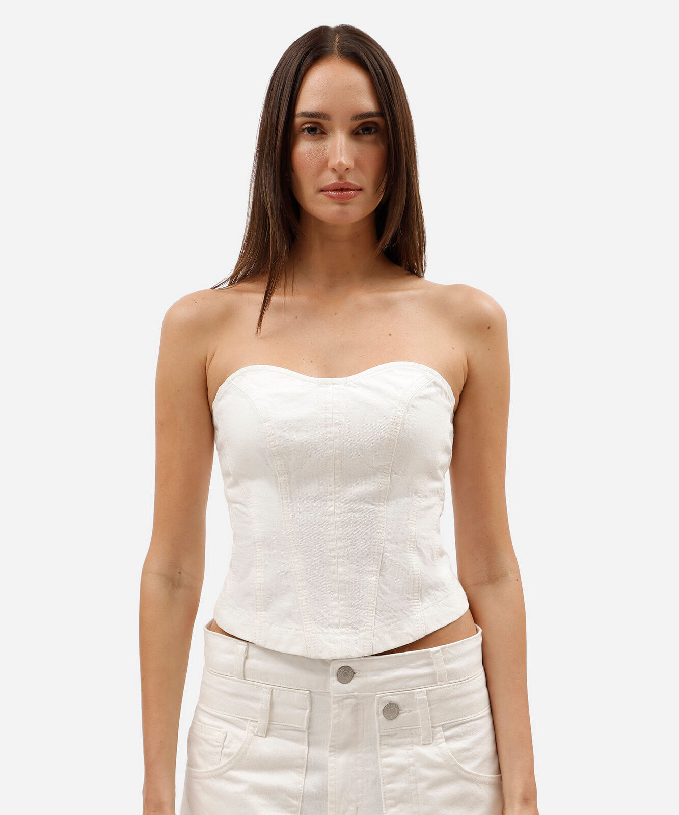 top corset sem alça feminino de sarja gustavo silvestre off white