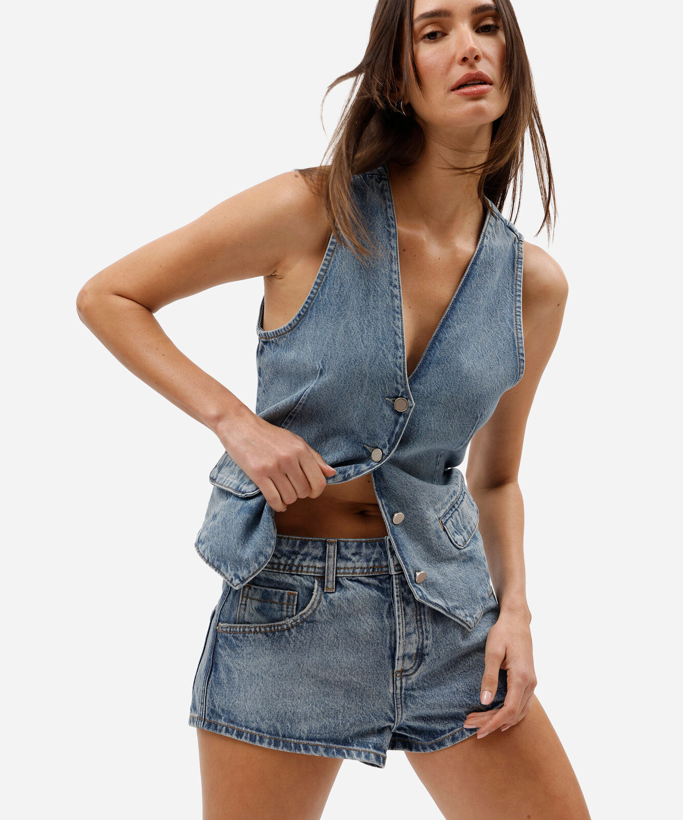 short curto feminino jeans cintura média gustavo silvestre azul