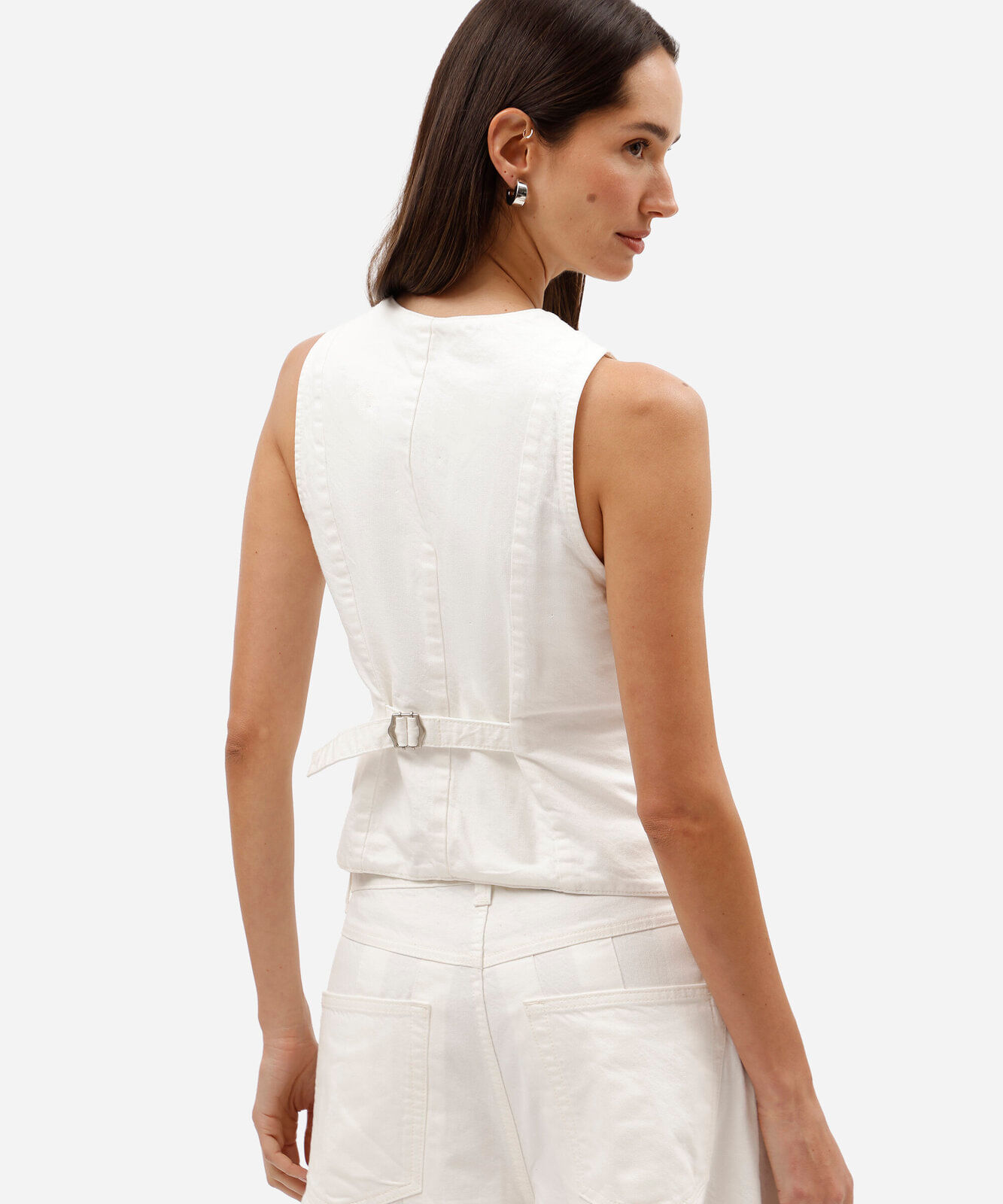 colete feminino de sarja decote v gustavo silvestre off white