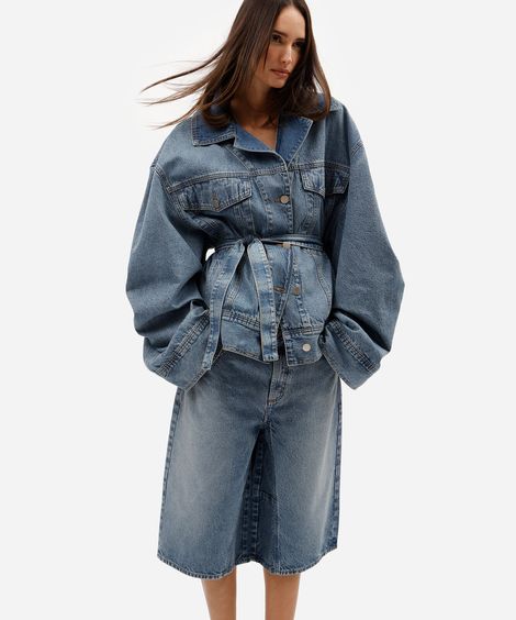 bermuda maxi jorts feminina jeans cintura baixa gustavo silvestre azul