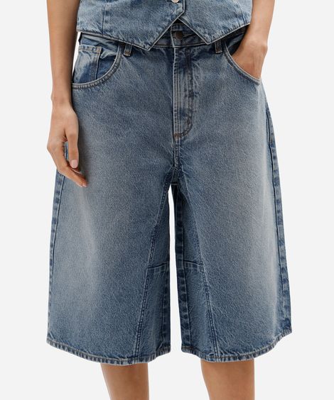 bermuda maxi jorts feminina jeans cintura baixa gustavo silvestre azul