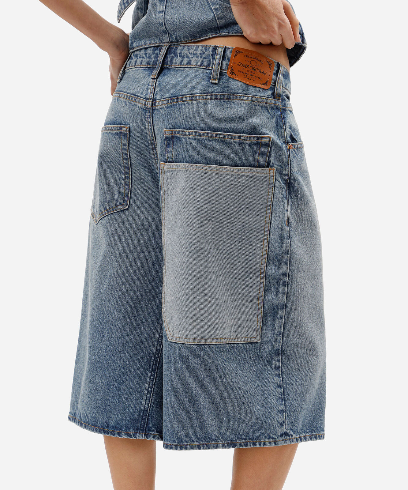bermuda maxi jorts feminina jeans cintura baixa gustavo silvestre azul