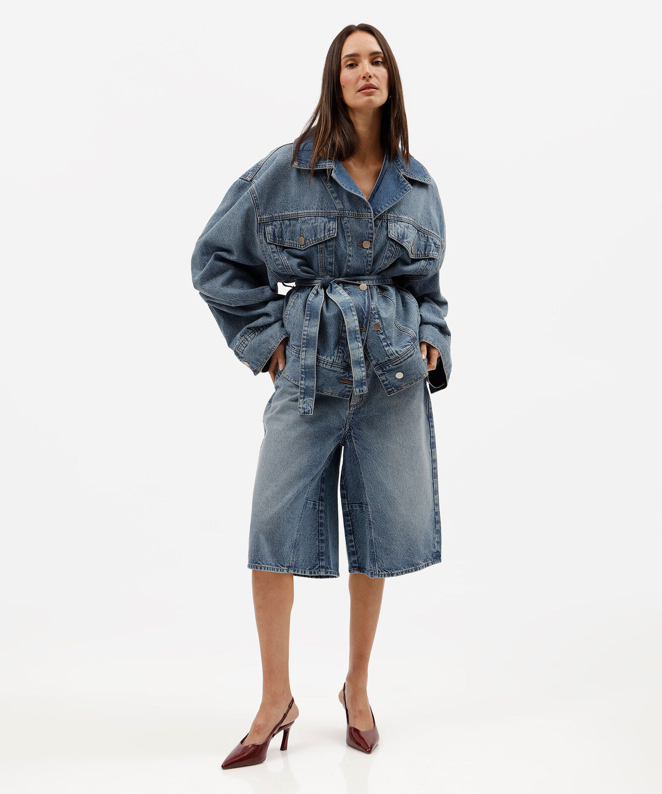 bermuda maxi jorts feminina jeans cintura baixa gustavo silvestre azul