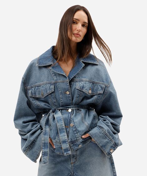 jaqueta oversized feminina jeans com faixa gustavo silvestre azul