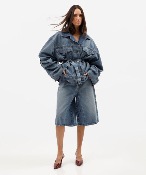 jaqueta oversized feminina jeans com faixa gustavo silvestre azul