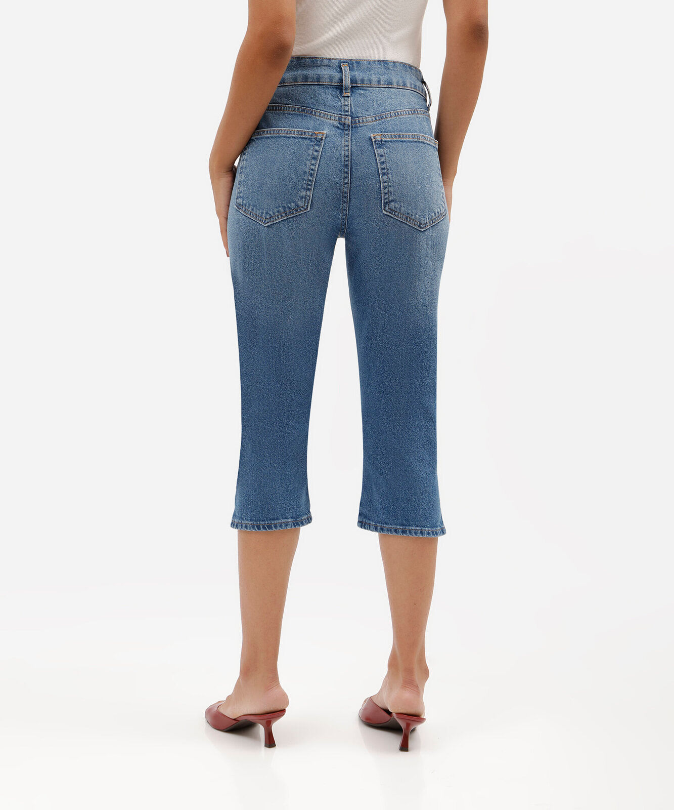 calça capri feminina jeans cintura alta azul