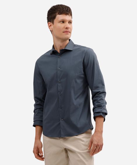 camisa slim fit manga longa com elastano azul