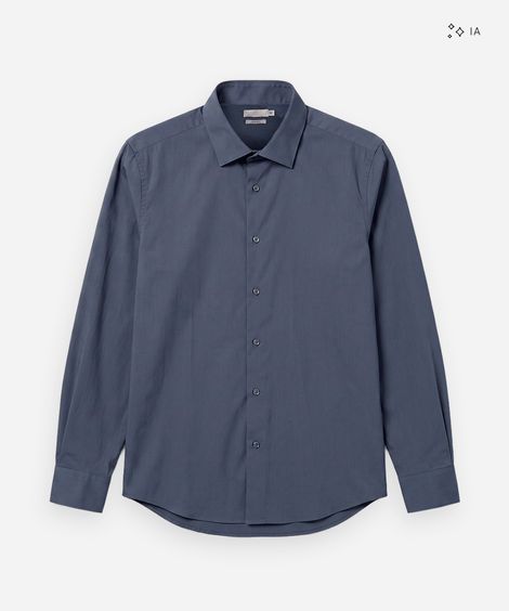 camisa slim fit manga longa com elastano azul