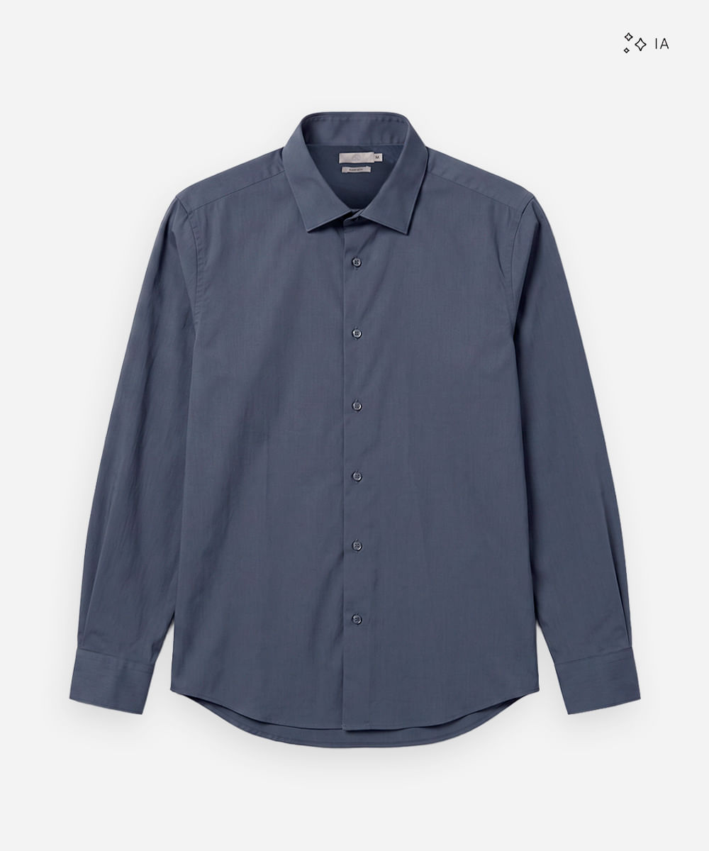 camisa slim fit manga longa com elastano azul