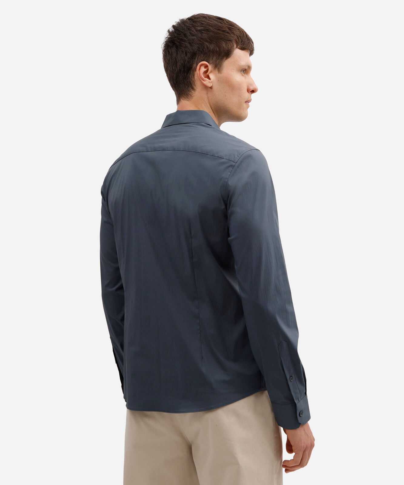 camisa slim fit manga longa com elastano azul